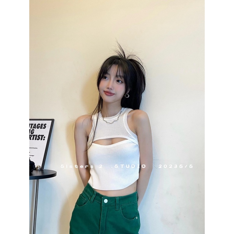 Áo Dệt Kim Sát Nách Màu Trơn Dáng Ôm Thời Trang Mùa Hè 2023 Cho Nữ