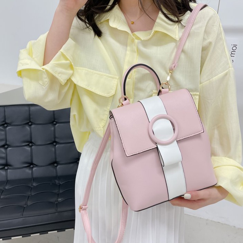 Ba Lô Da Phối Màu Tương Phản Phong Cách Phương Tây Cho Nữ