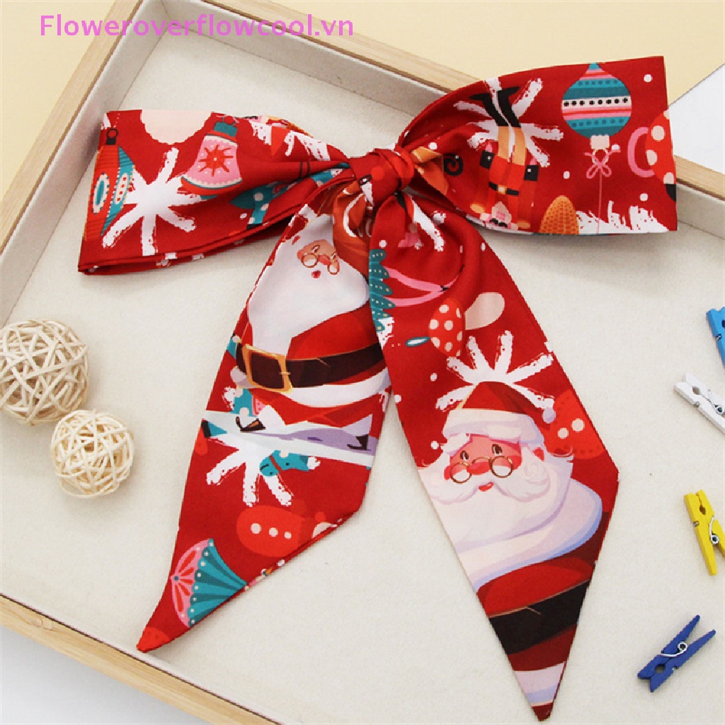 Fofc Khăn Quàng Cổ Thắt Nơ Bằng Lụa In Họa Tiết Giáng Sinh Thời Trang Cho Nữ
