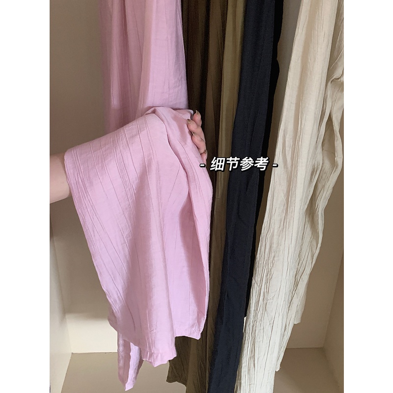 QKOOLE  Quần Dài Ống Rộng Lưng Cao Dây Rút Thân Thiện Với Da Phong Cách retro Hàn Quốc