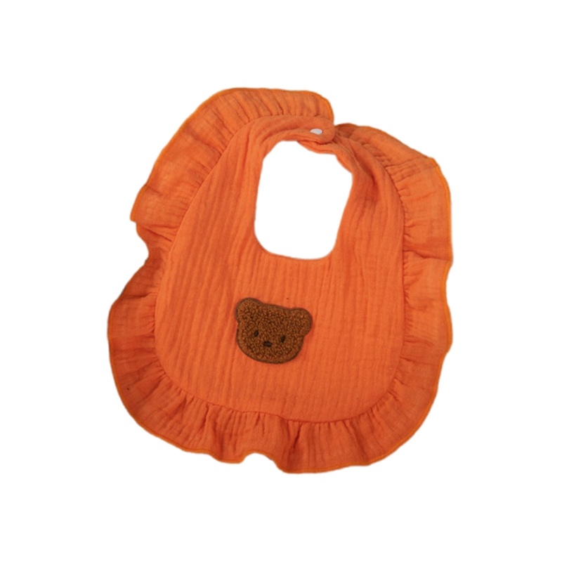 Yếm Ăn Viền Bèo Nhún Thấm Hút Cao Thêu Họa Tiết Chú Gấu Dễ Thương Cho Bé Sơ Sinh