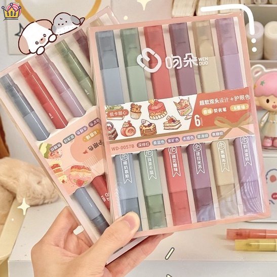 Bộ 6 Bút Đánh Dấu Hai Đầu Màu Kẹo Dễ Thương JP5VN