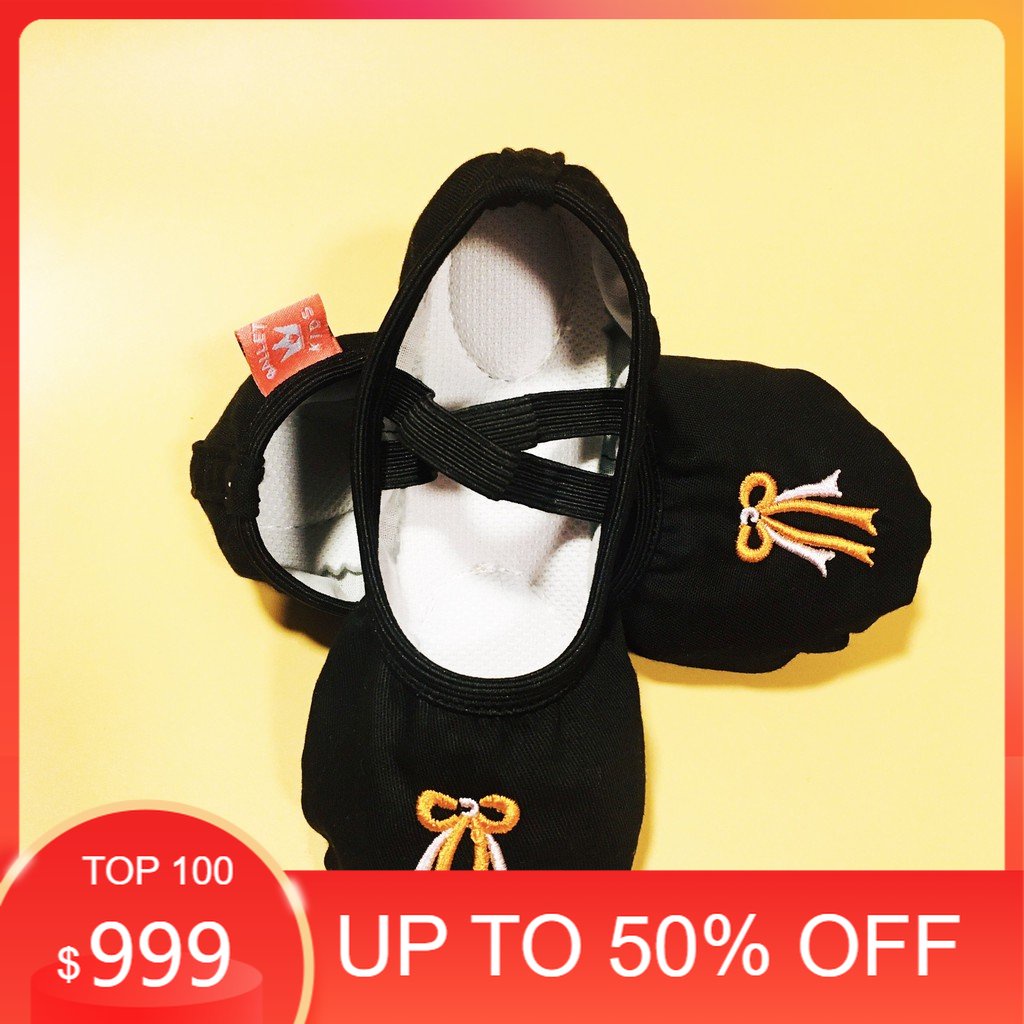 🔶 Giày múa Ballet trẻ em | giày múa Ballet màu đen thêu nơ