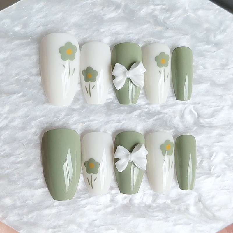 Móng Tay Giả Màu Sắc Tươi Tắn Xinh Xắn/Móng Tay Giả 3d / Móng Tay Giả Kèm Keo Móng Dài/ nơ kèm keo dán dễ thương xinh xắn