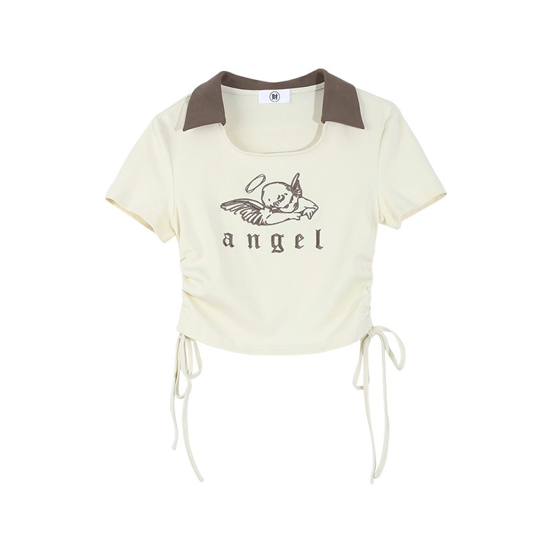 Áo polo Tay Ngắn Dáng Rộng In Họa Tiết Độc Đáo Phong Cách Hàn Quốc Thời Trang Cho Nữ