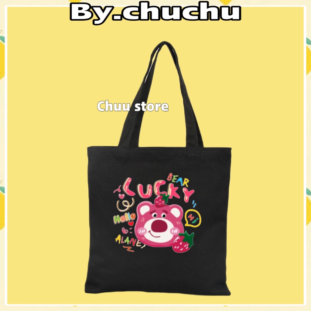 Túi Tote Vải Canvas Gấu Dâu LotSo Cute Phong Cách Hàn Quốc  MTT0341