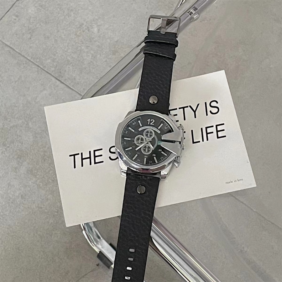 Đồng Hồ Đeo Tay Mặt Tròn Dây Da PU Kiểu Hip-Hop Hàn Quốc Cá Tính Cho Nam