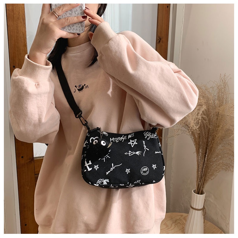 MISCHA Túi Xách Canvas Cỡ Lớn In Họa Tiết Graffiti Thời Trang Cho Nữ