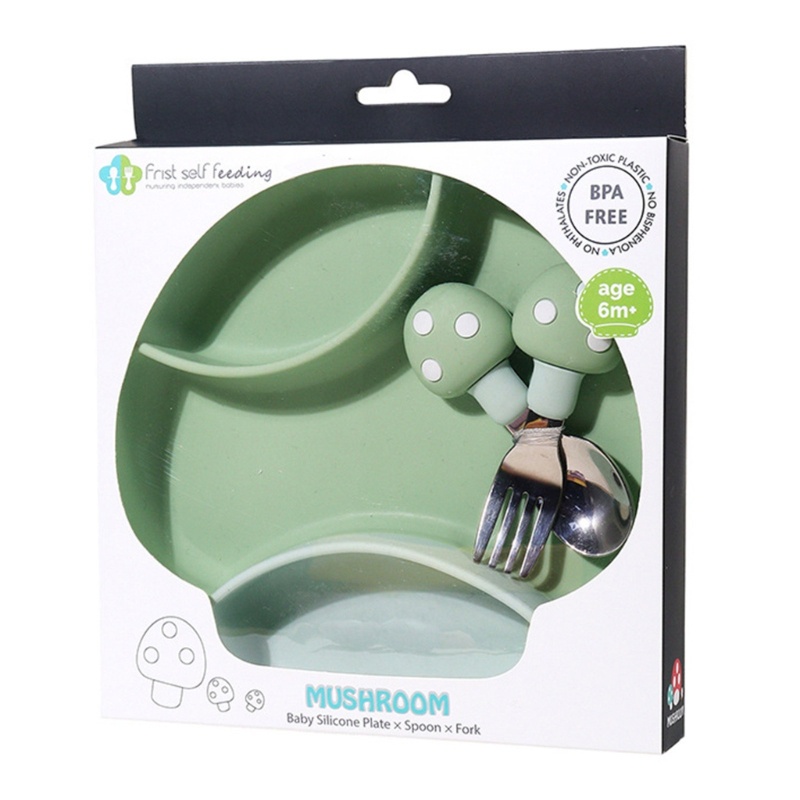 Đĩa Chia Ngăn Bằng Silicone Cấp Thực Phẩm Kèm Muỗng Và Nĩa Tiện Lợi