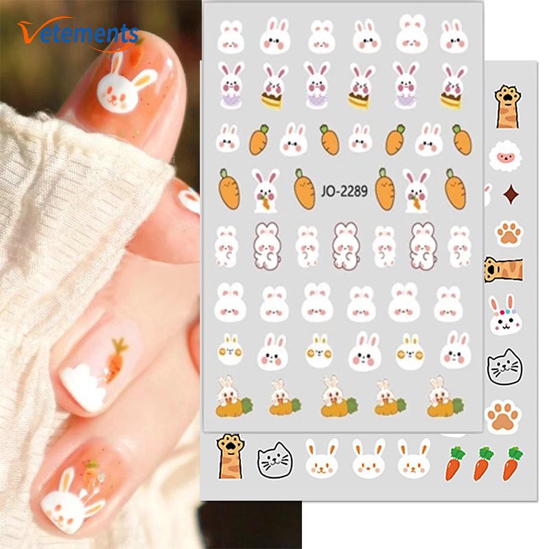 Miếng Dán Trang Trí Móng Tay Hình Thỏ / Cà Rốt / Dâu Tây Dễ Thương