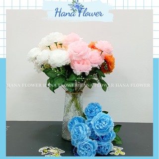 Hoa hồng giả, hoa giả để bàn, bó hồng lụa 9 bông trang trí phòng khách - Hana Flower