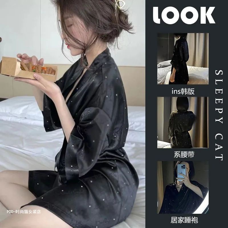 Bộ Đồ Ngủ Tay Dài Vải Lụa Lạnh Cao Cấp Phong Cách Pháp Thời Trang Mùa Hè Mới Cho Nữ