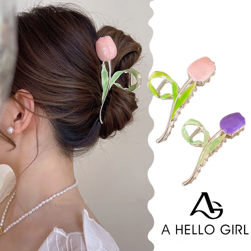 Kẹp tóc AHELLOGIRL kiểu hoa tulip thời trang Hàn Quốc cho nữ