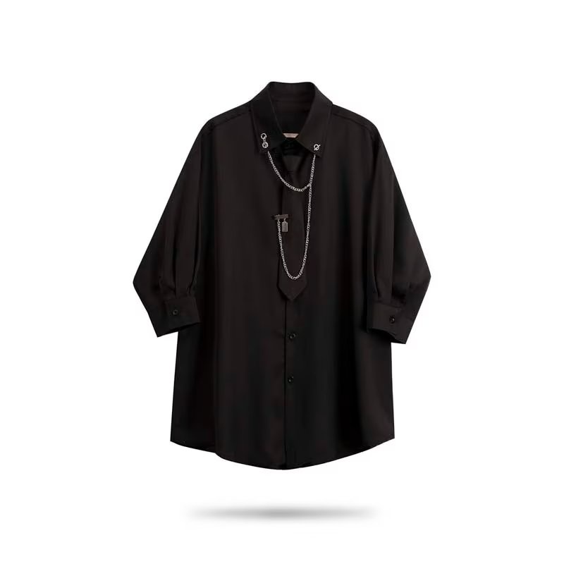 (Với Cà Vạt)... Áo Sơ Mi Tay Lửng Cổ Vuông Màu Trơn Thời Trang Mùa Hè Hàn Quốc 2023 Cho Nam