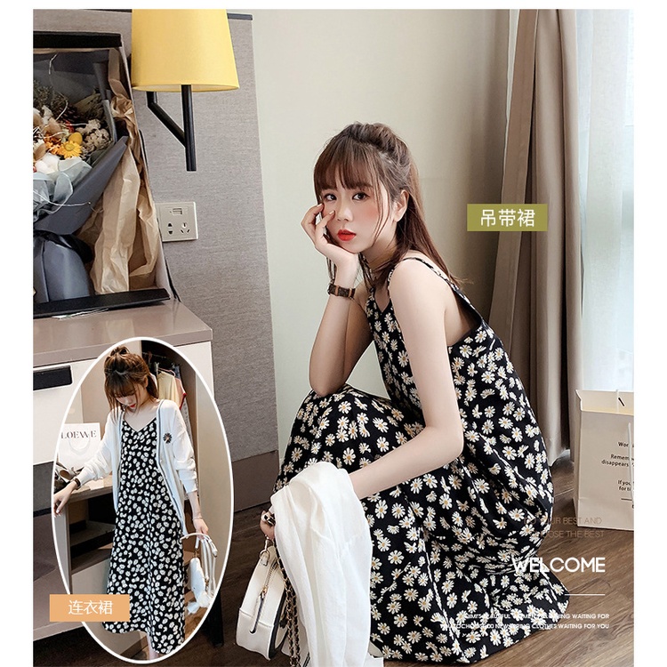 Váy hoa cúc Hai Dây Dáng Ôm Phong Cách Pháp Thời Trang Mùa Hè Xinh Xắn Cho Nữ