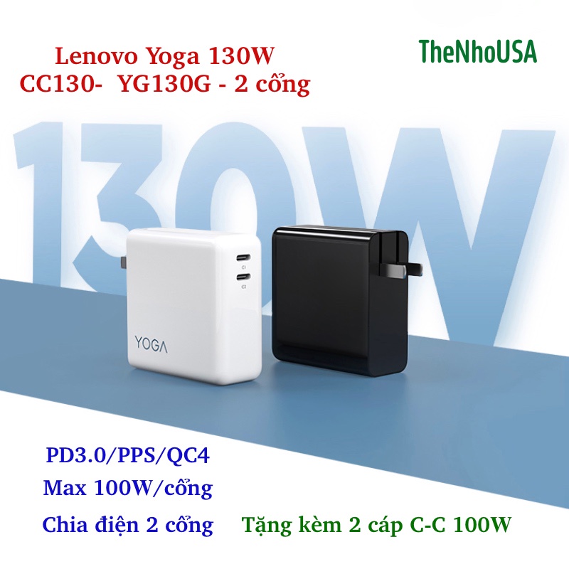 Củ sạc nhanh Lenovo Yoga CC130 130W 2 cổng YG130G hỗ trợ PD/PPS/QC4 BH12T