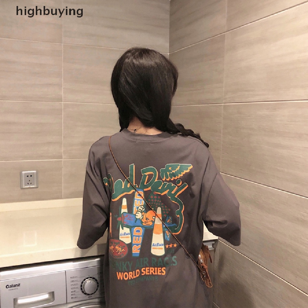 Áo Thun Tay Ngắn Cổ Tròn Dáng Rộng In Họa Tiết Phong Cách Retro Cho Nữ