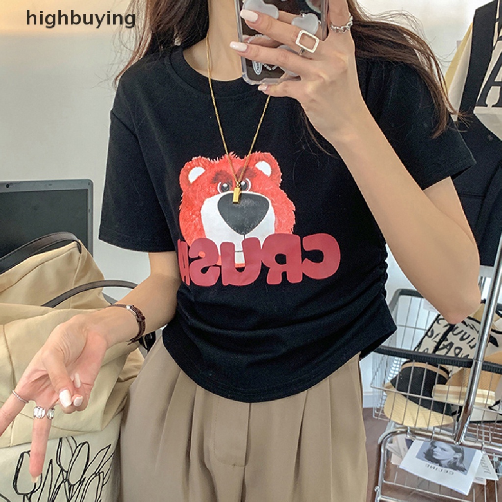 Áo Thun Tay Ngắn Cổ Tròn In Hình Gấu Thời Trang Mùa Hè Cho Nữ