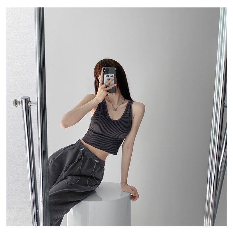 Áo Hai Dây Dệt Kim Cổ Chữ V Màu Trơn Thời Trang Mùa Hè Cho Nữ