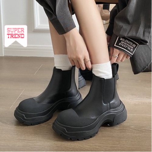 Giày Bốt Ống Ngắn Mũi Tròn Phối Chi Tiết Cổ Điển Thoải Mái Hợp Thời Trang