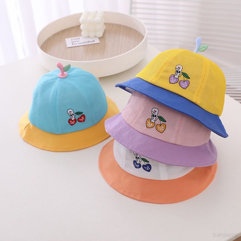Mũ Bucket Phối Lưới Thêu Hoạ Tiết Xinh Xắn Có 4 Màu Sắc Tương Phản Cho Bé Trai Và Gái