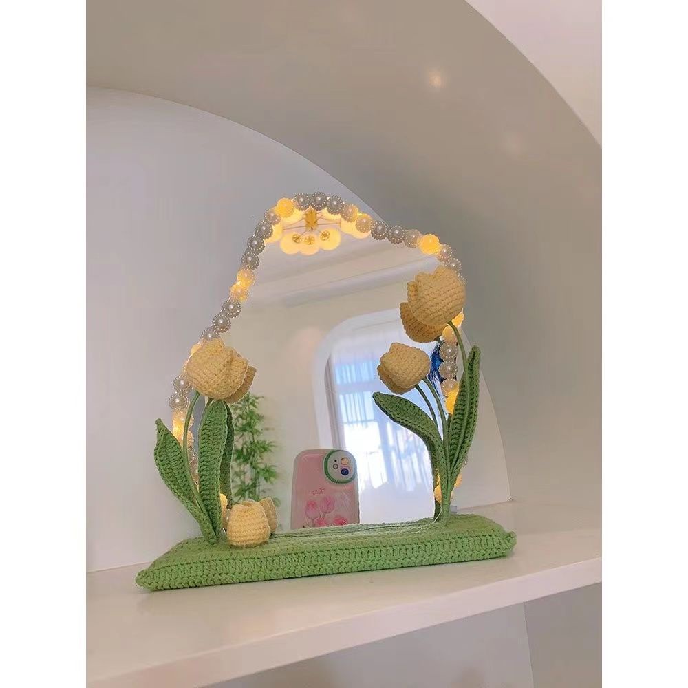Hoa Tulip Đan Len Thủ Công Để Bàn Trang Trí Gương Trang Điểm Thung Lũng Nhỏ Để Bàn Làm Quà Tặng Bạn Gái AZ