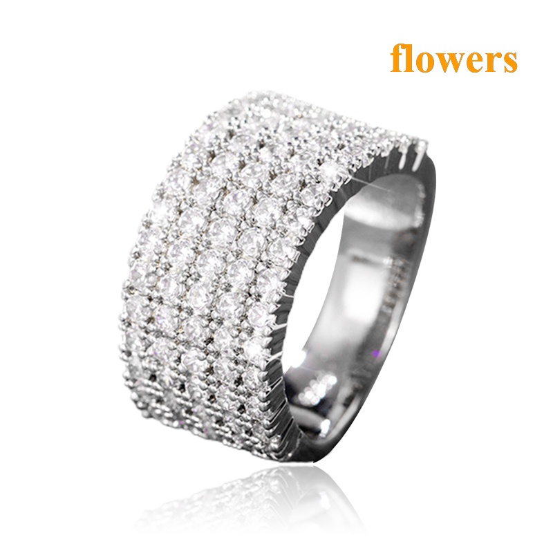 Nhẫn Đính Đá Zircon Toàn Diện Hình Hoa Năm Hàng Sang Trọng