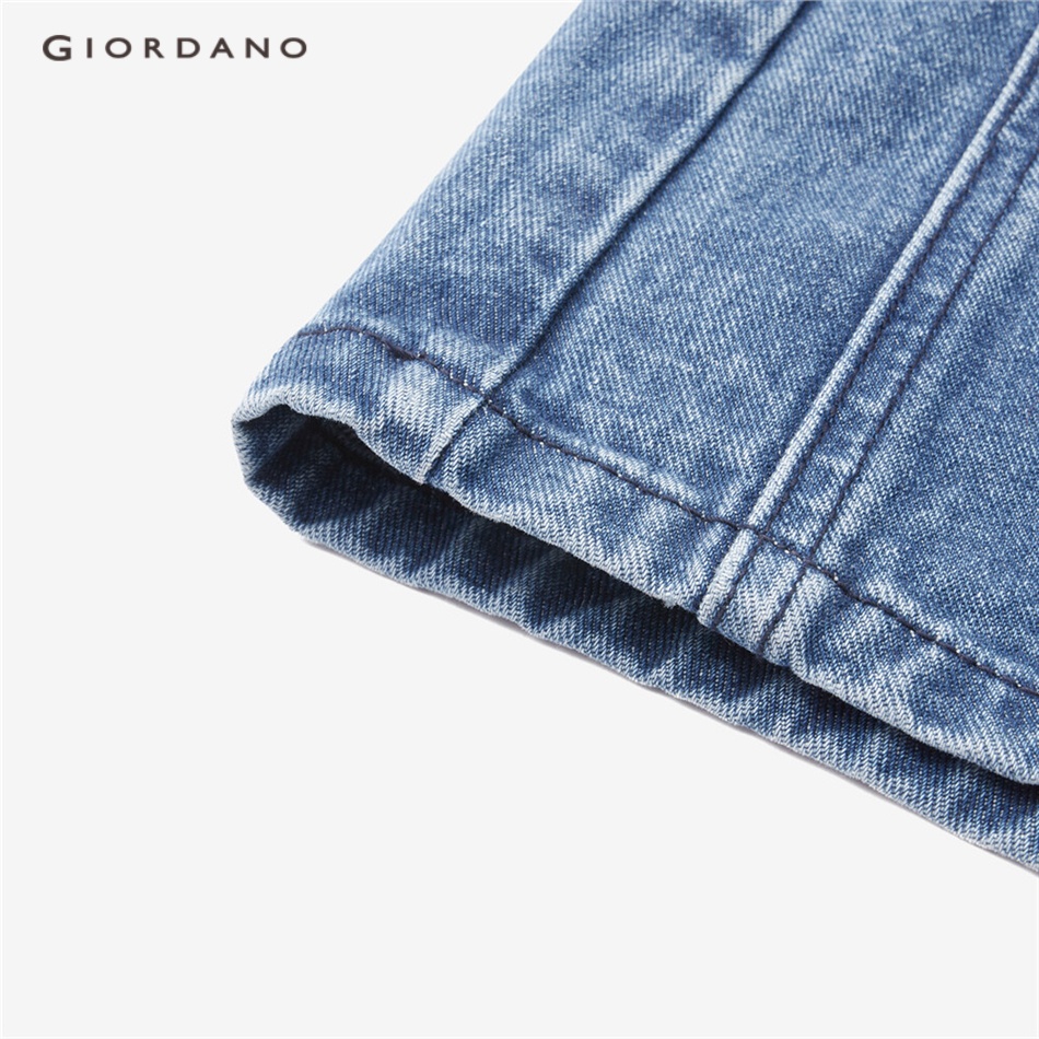 Quần short GIORDANO 05403327 denim cạp cao lộ đường may phối 5 túi thời trang dành cho nữ