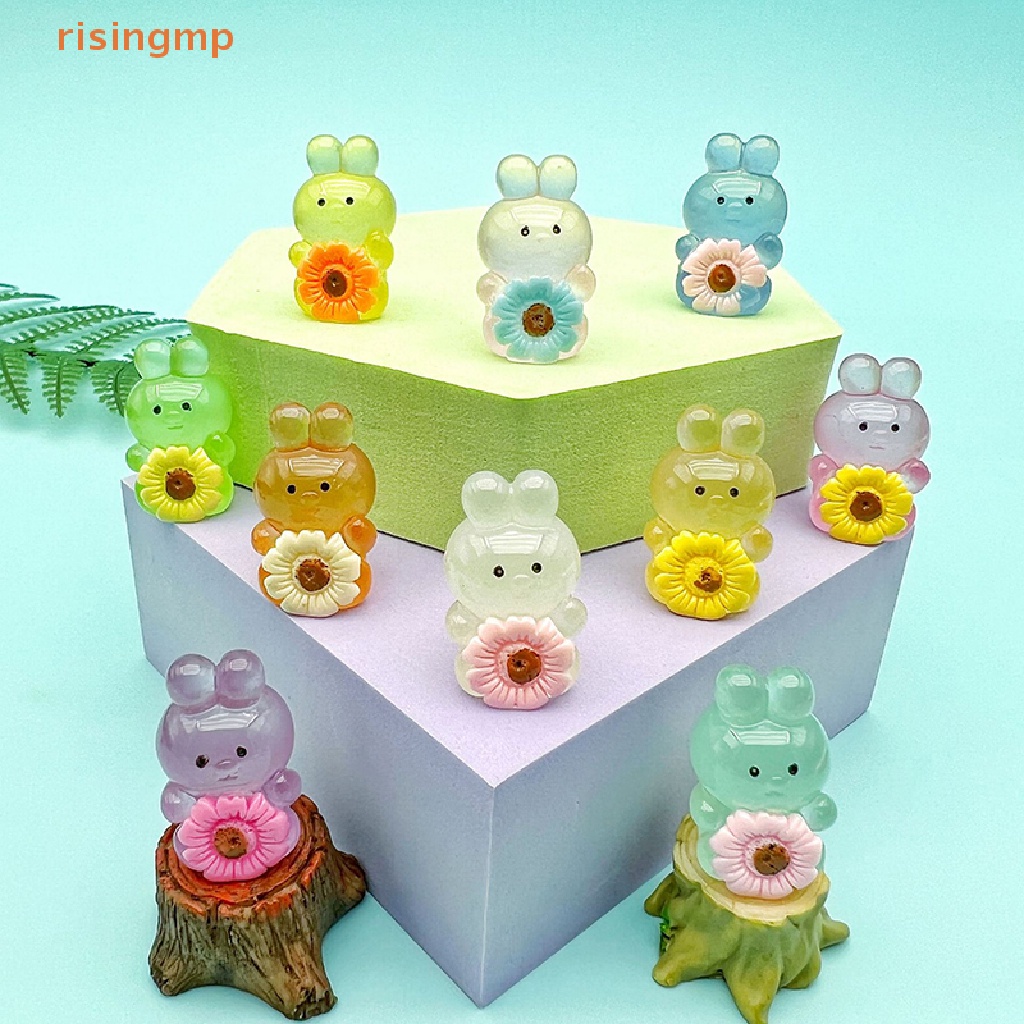 Set 2 Chú Thỏ Hoạt Hình / Hoa Dạ Quang Bằng Nhựa Resin Dễ Thương Dùng Trang Trí