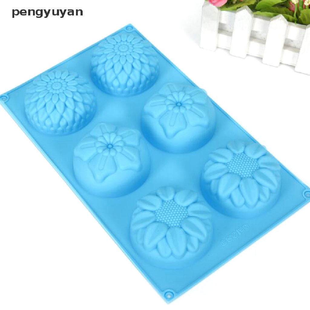Khuôn Làm Bánh / Xà Phòng Handmade 6 Lỗ Hình Hoa Tròn Bằng Silicone DIY