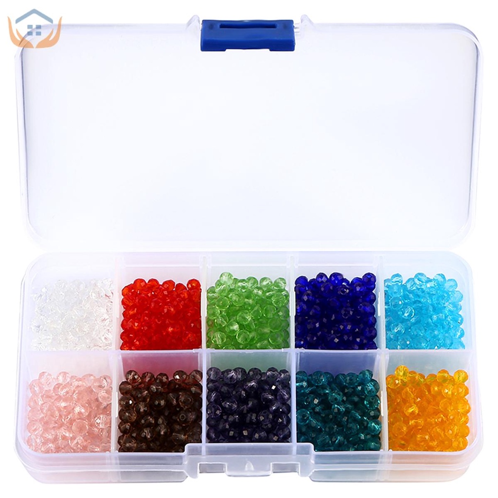 Set 1000 Hạt Pha Lê 4mm Làm Trang Sức Thủy Tinh #5040 Briollete Rondelle Nhiều Màu Sắc Kèm Hộp Đựng SHOPTKC6581
