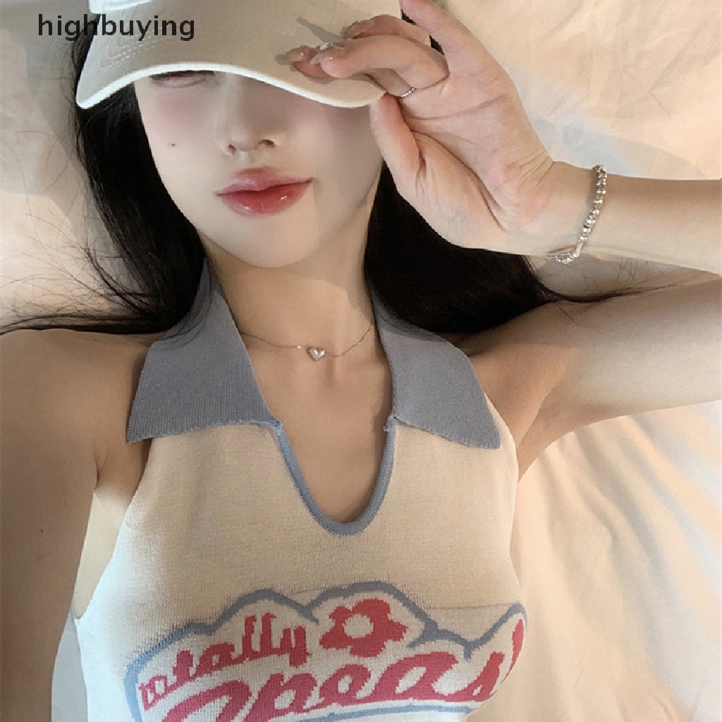 Áo Croptop Dệt Kim In Chữ Y2K Thời Trang Mùa Hè Cho Nữ