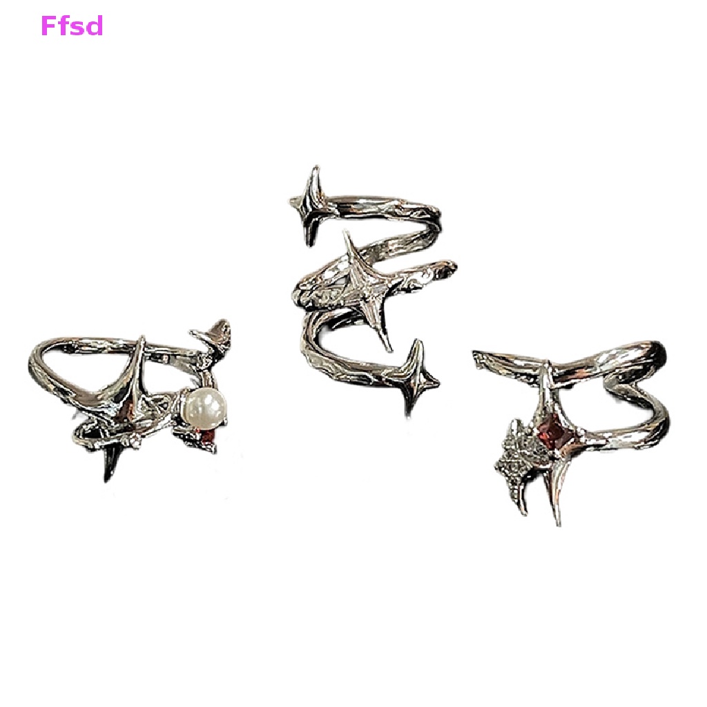 {Ffsd} Nhẫn Dạng Hở Đính Đá Zircon Ngôi Sao Xoắn Ốc Sáng Tạo Trang Sức Tiệc Tùng Bán Chạy