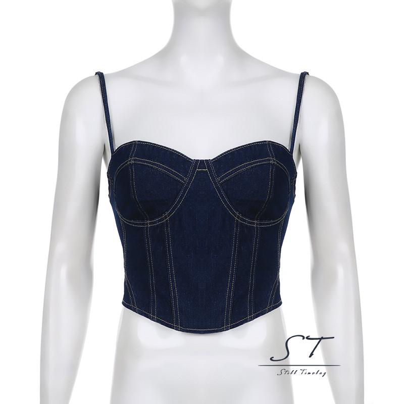 Áo Hai Dây Denim CY03 Ôm Dáng Hở Lưng Thời Trang Mùa Hè Cho Nữ