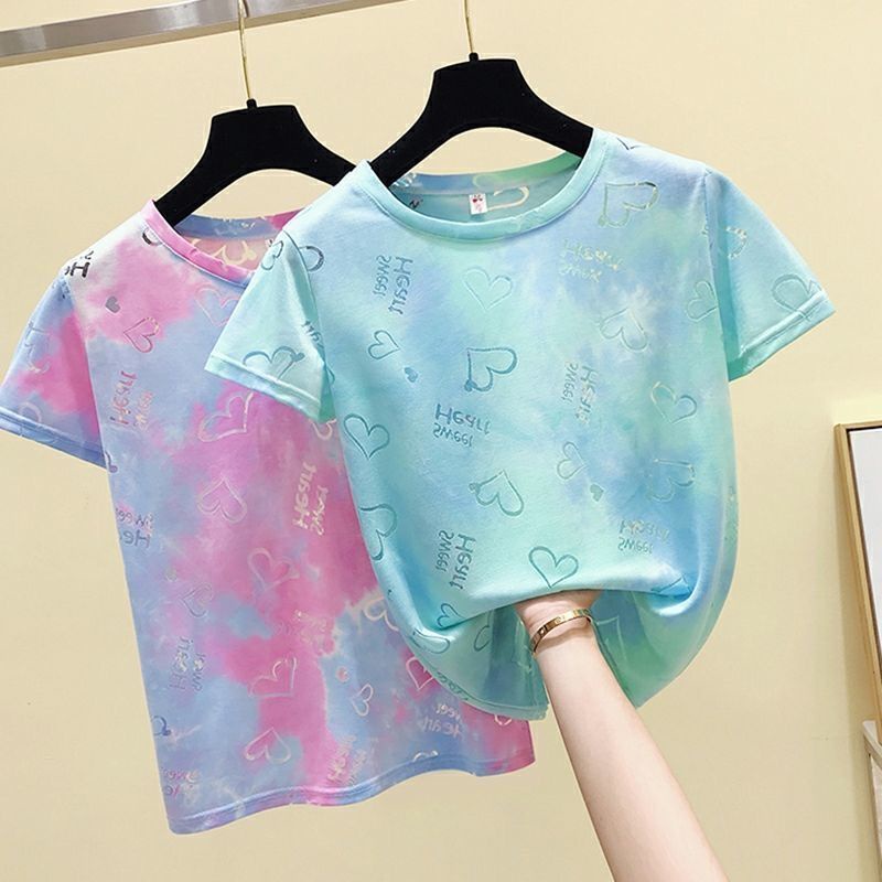 Áo Thun Tay Ngắn Dáng Rộng Họa Tiết Màu Nhuộm Độc Đáo Thời Trang Mùa Hè Mới Cho Nữ