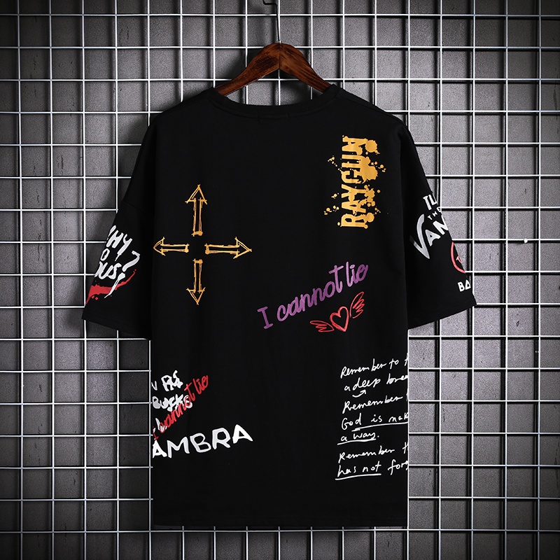 Áo Thun Tay Ngắn Cổ Tròn Dáng Rộng Phong Cách hip hop Hàn Quốc Thời Trang Mùa Hè Cho Nam