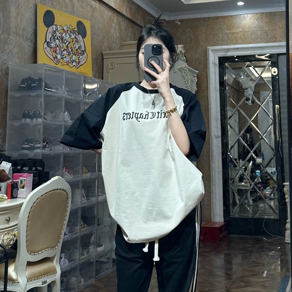 Áo Thun Cotton Tay Ngắn Dáng Rộng In Họa Tiết Độc Đáo Phong Cách Hàn Quốc Thời Trang Cho Nữ