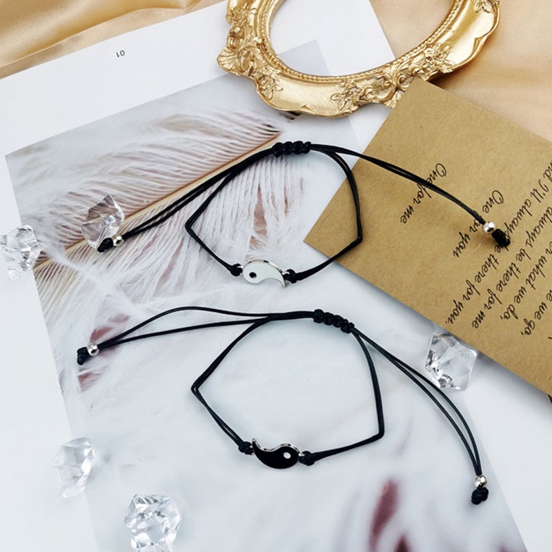 2 Vòng Tay Âm Dương Dây Thừng Có Thể Điều Chỉnh Cho Bạn Thân / Bạn Trai / Bạn Gái