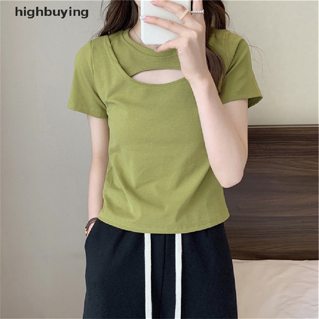 Áo Thun Tay Ngắn Cổ Tròn Màu Sắc Đơn Giản Cho Nữ