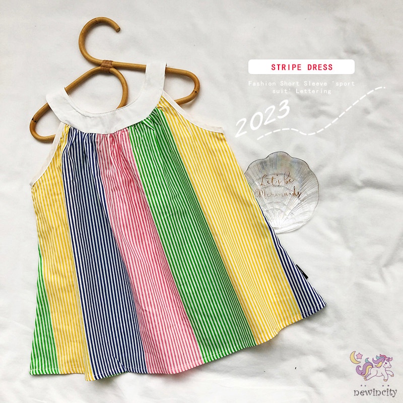 Đầm Sát Nách Kẻ Sọc Nhiều Màu Thời Trang Mùa Hè Hàn Quốc Cho Bé Gái