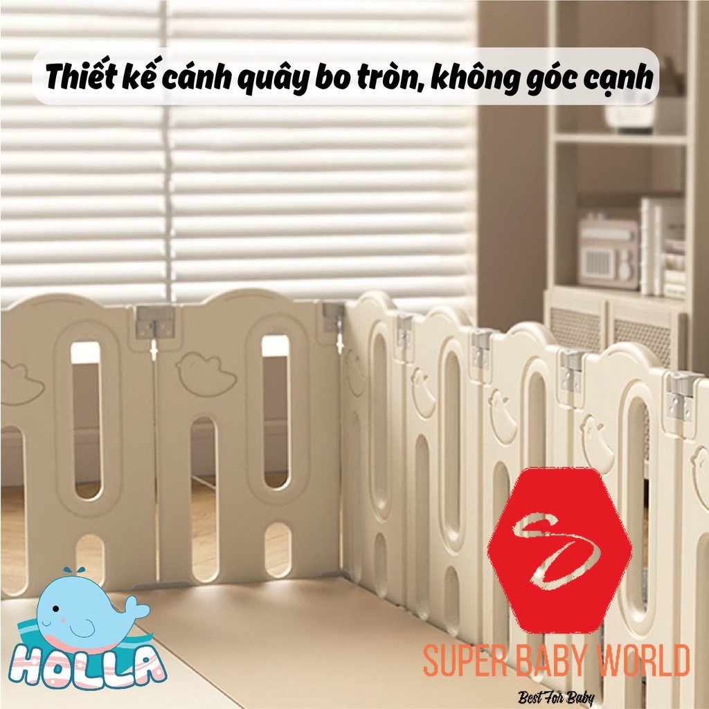 Bộ Quây Cũi Nhựa Full Tuần Lộc Holla Kèm Xích Đu, Cầu Trượt, Cột Bóng Rổ, Ngựa Bập Bênh Cho Bé
