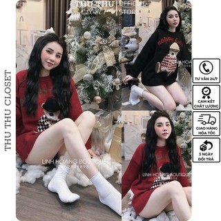 Áo len gấu mũ nổi 2 màu đỏ, đen siêu đẹp