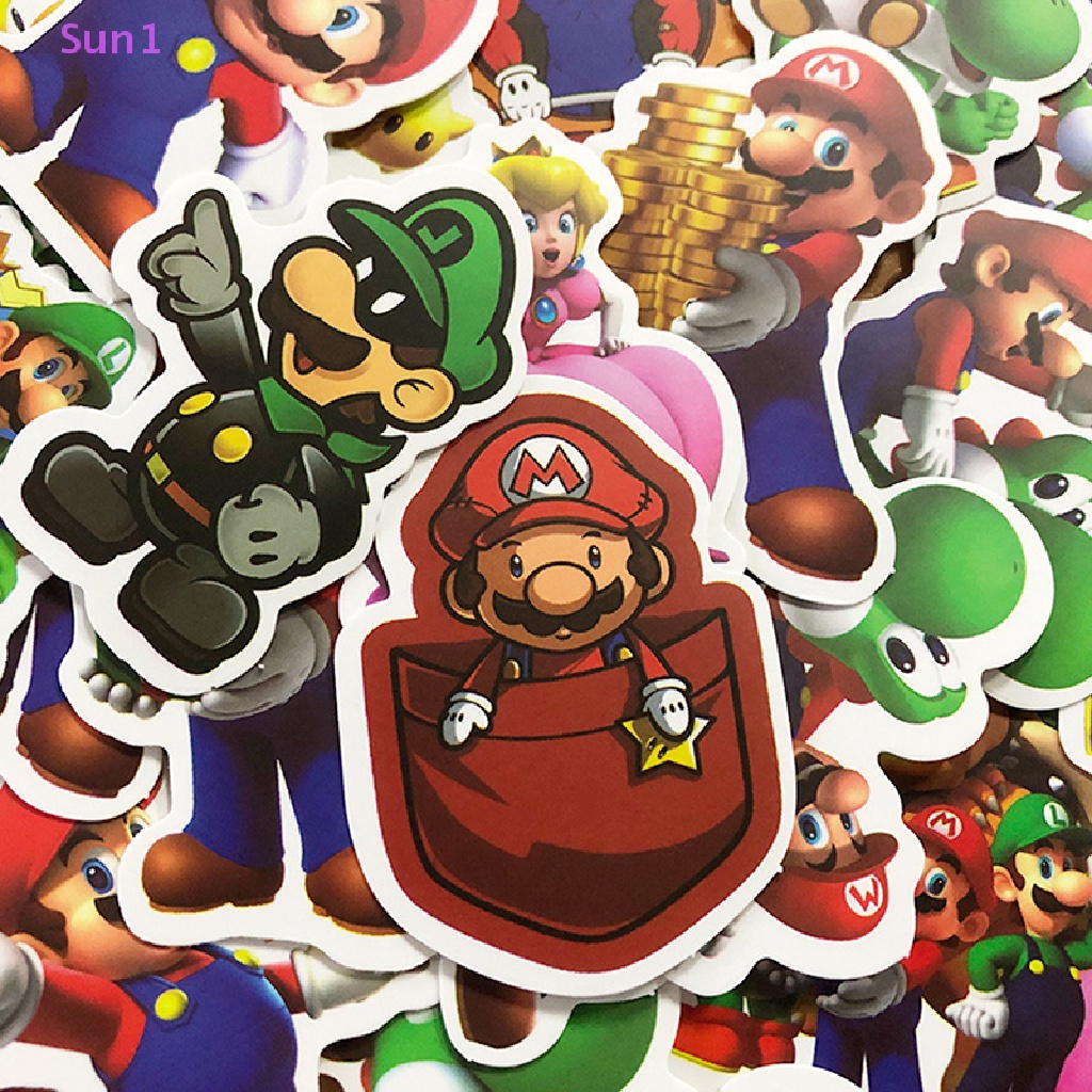 Set 50 Sticker Super Mario Bros Dán Trang Trí Ván Trượt / Laptop / Hành Lý DIY Sun1 >