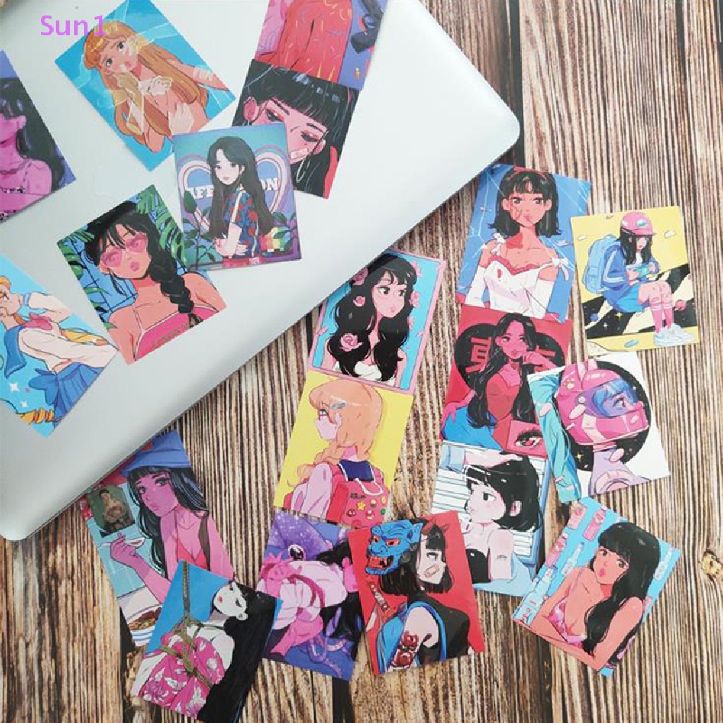 Set 37 Miếng Dán Hình Cô Gái Anime Nhật Bản Trang Trí Điện Thoại Laptop Vali DIY