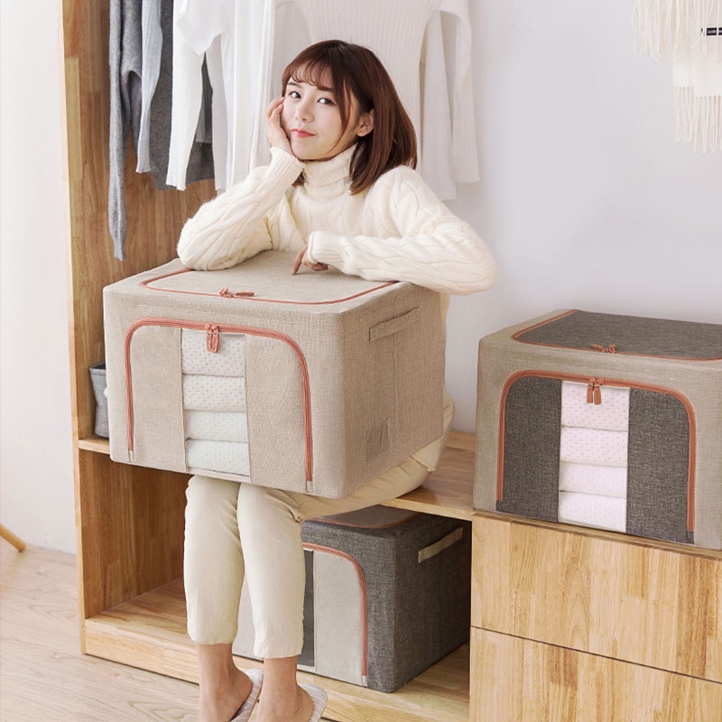 Hộp Đựng Quần Áo Bằng Vải Cotton Lanh Dày Dặn Không Mùi Tiện Dụng