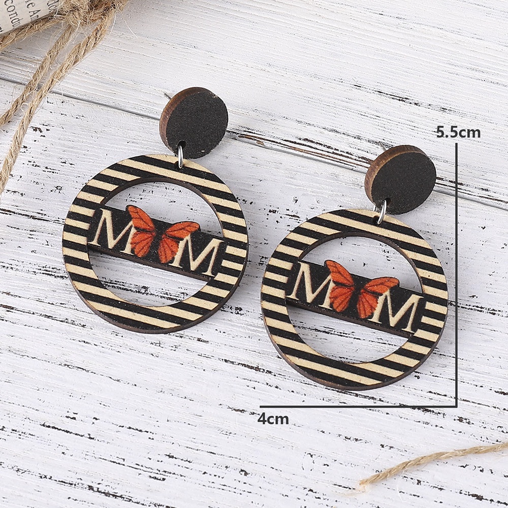 Bông Tai Gỗ Hai Mặt Tròn Họa Tiết Da Báo / Mặt Trời Khoét Lỗ Phong Cách Dân Tộc Cổ Điển Thích Hợp Làm Quà Tặng Ngày Của Mẹ