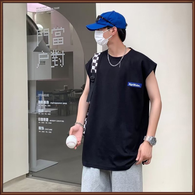 Áo Thun Sát Nách Cổ Tròn Dáng Rộng Thoáng Khí In Chữ Thời Trang Mùa Hè Cho Nam