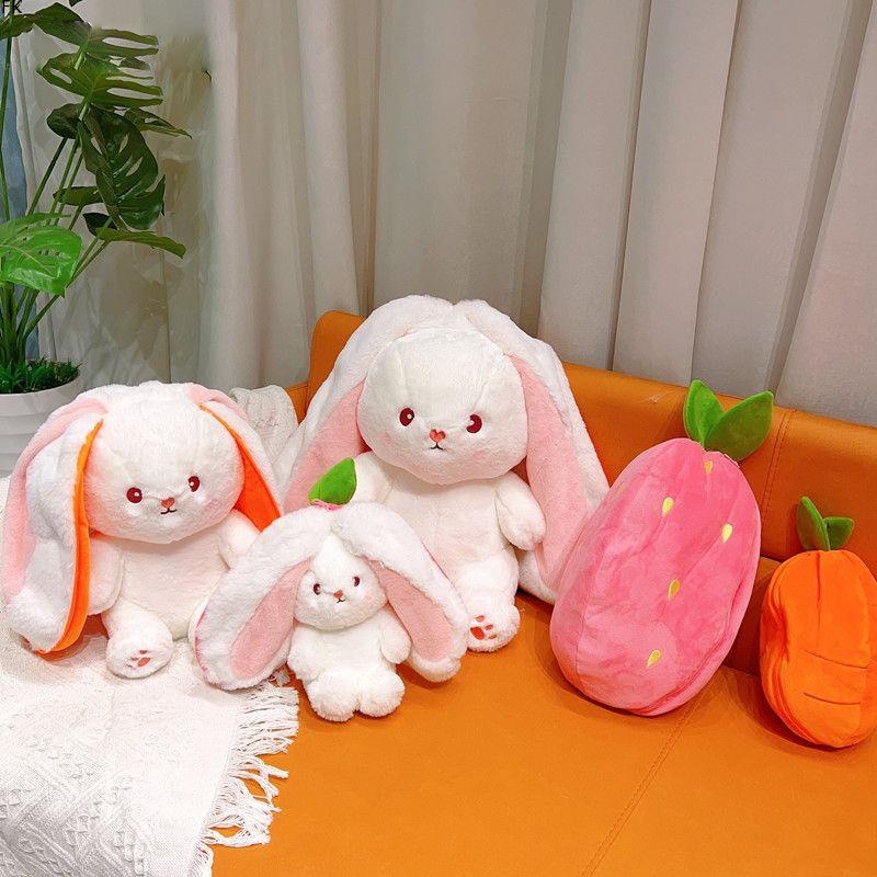 Búp Bê Biến Hình Thỏ Đồ Chơi Nhồi Bông Có Ảnh Hưởng Món Quà Nhỏ Màu Trắng Cà Rốt Dâu Tây Trái Cây Dễ Thương Cho Bé Gái Trẻ Em Sinh Nhật Chất Liệu Mềm Mại HOME07