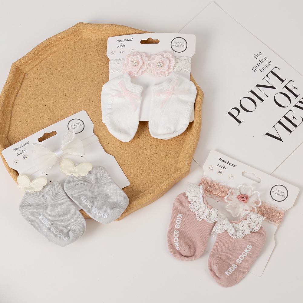 1 Bộ Vớ Ba Màu Bằng Cotton Kèm Băng Đô Dành Cho Trẻ Sơ Sinh