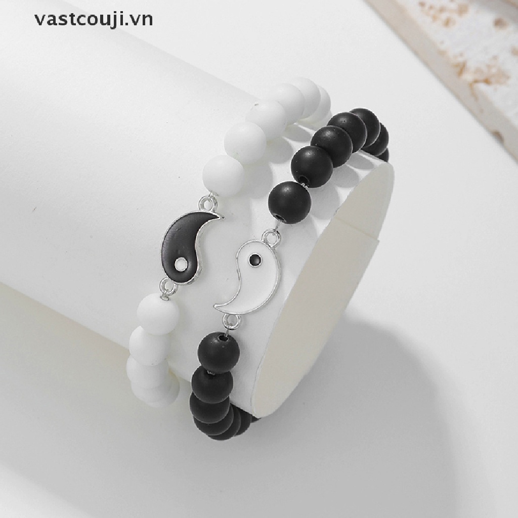 Vòng Tay Chuỗi Hạt Phối Màu Trắng Đen Phong Cách Tai Chi Thời Trang Âu Mỹ Cho Cặp Đôi